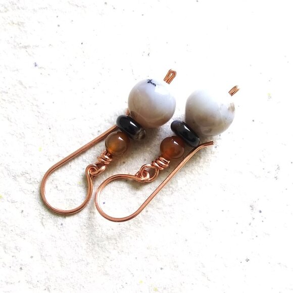 Semi-Precious Short Stack - Fall Dangle Earrings - Handmade Copper Earhooks - Picture 5 of 8